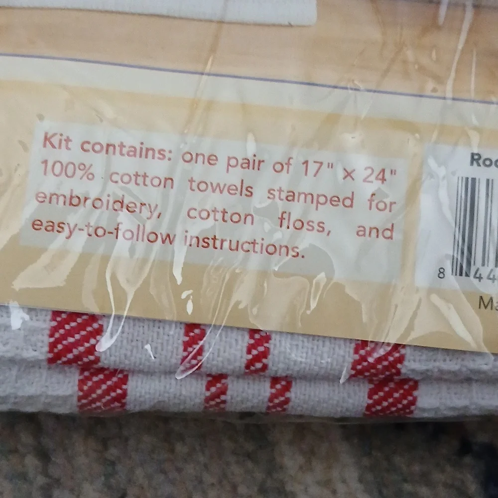 Craft Jacquard Rooster Towel Pair - White and Red Stamped Cross Stich